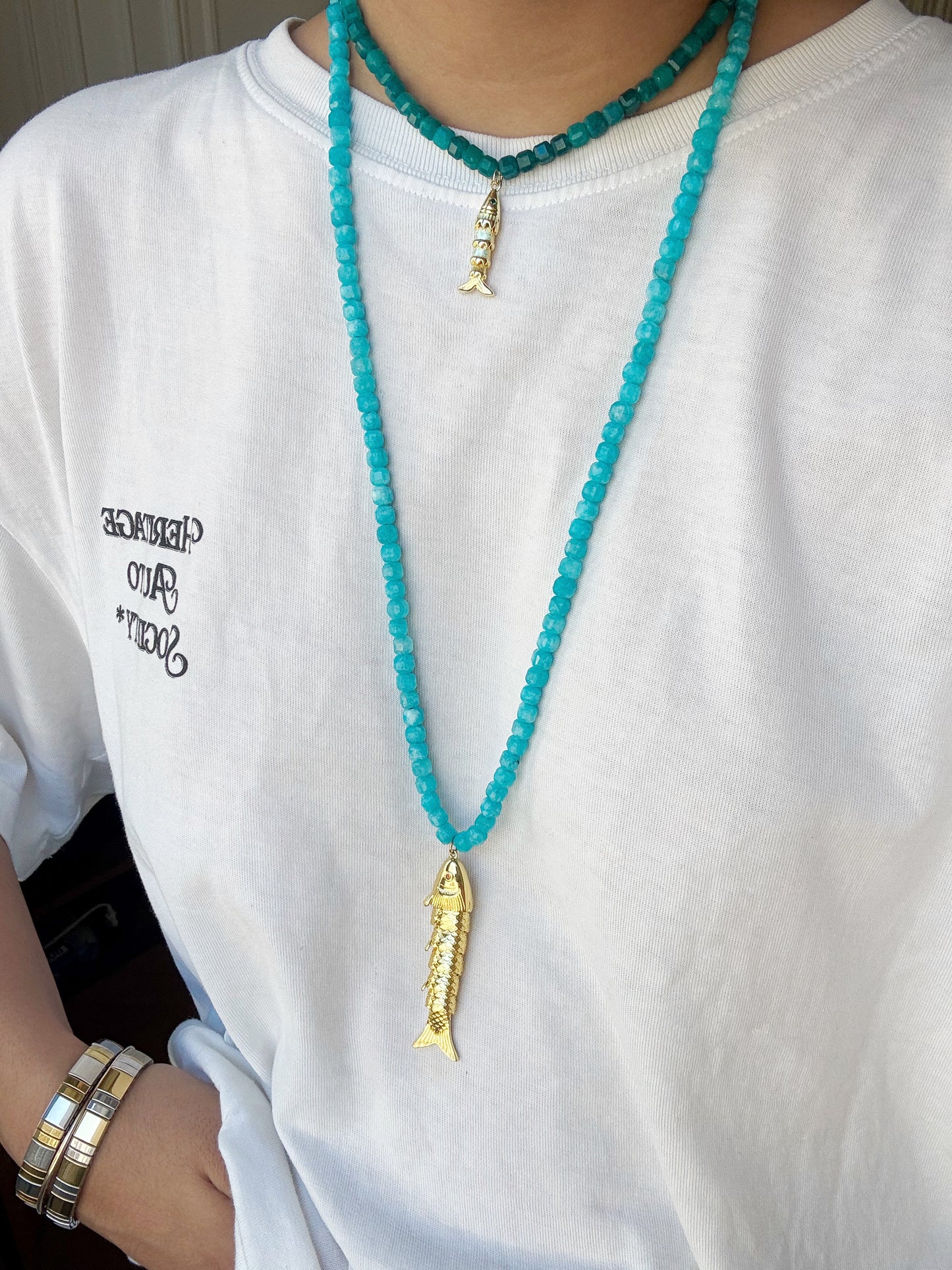 Collier sautoir Bleu poisson