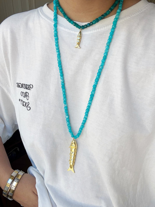 Collier sautoir Bleu poisson