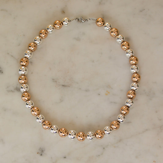 collier en pierres semi précieuses d'hématite plaquées or et argent 